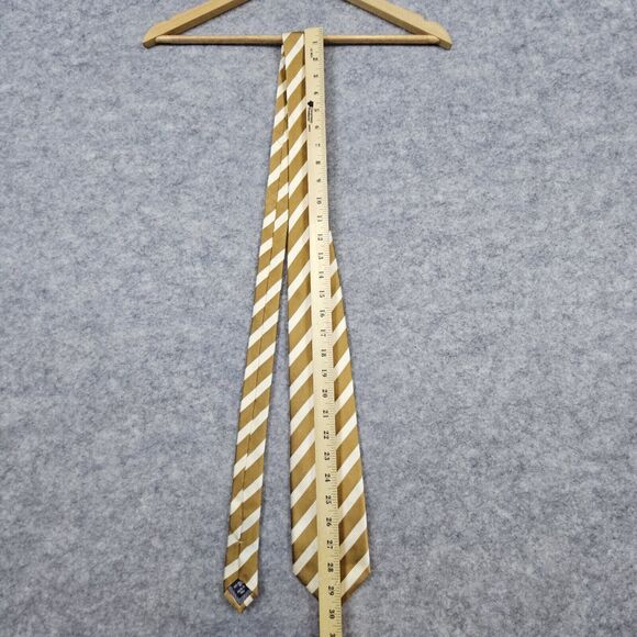 SARAR Necktie Gold & Beige Diagonal Stripes 100%‎ Silk 3.5"x60" Italian Styled - Picture 6 of 8